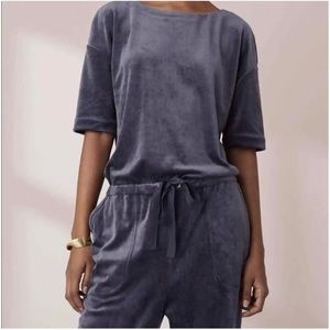 Lou and Grey gray velvet feel full length jumpsuit size medium.